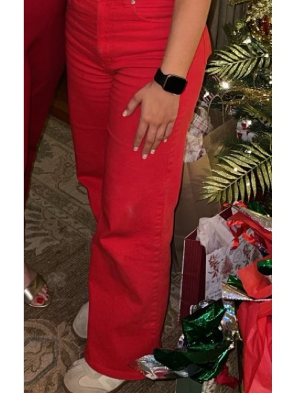 Bright Red High-Waist Wide Leg Jeans
